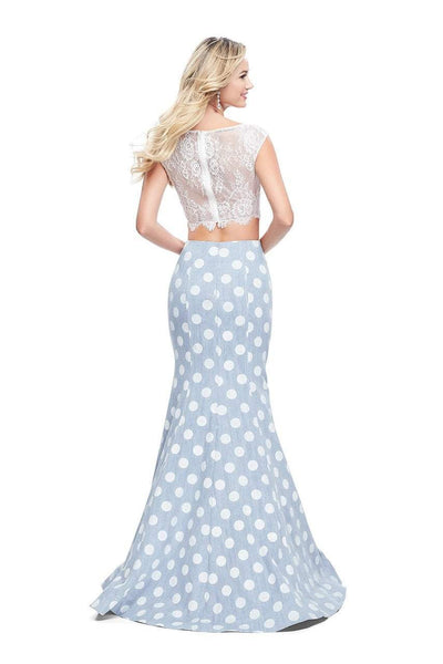La Femme - 26206 Two Piece Lace and Denim Polka Dot Trumpet Gown Special Occasion Dress