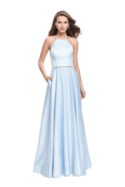 La Femme 26269SC - Halter Neck A-Line Gown Special Occasion Dress 00 / Ice Blue