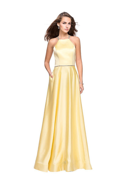 La Femme 26269SC - Halter Neck A-Line Gown Special Occasion Dress 00 / Pale Yellow