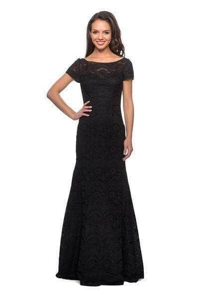 La Femme - 26875 Lace Bateau Neck Trumpet Dress - 1 pc Garnet In Size 10 Available CCSALE 10 / Garnet