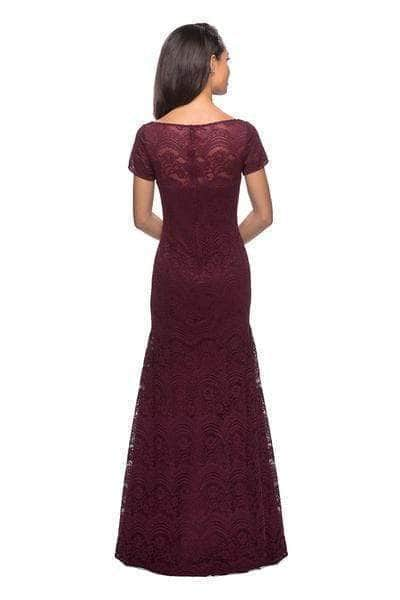 La Femme - 26875 Lace Bateau Neck Trumpet Dress - 1 pc Garnet In Size 10 Available CCSALE 10 / Garnet