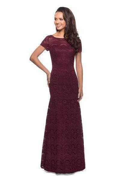 La Femme - 26875 Lace Bateau Neck Trumpet Dress - 1 pc Garnet In Size 10 Available CCSALE 10 / Garnet