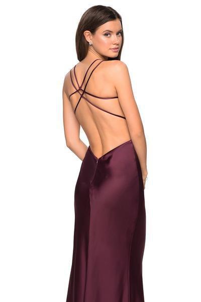 La Femme - 27010 Strappy Scoop Evening Gown with Slit Evening Dresses