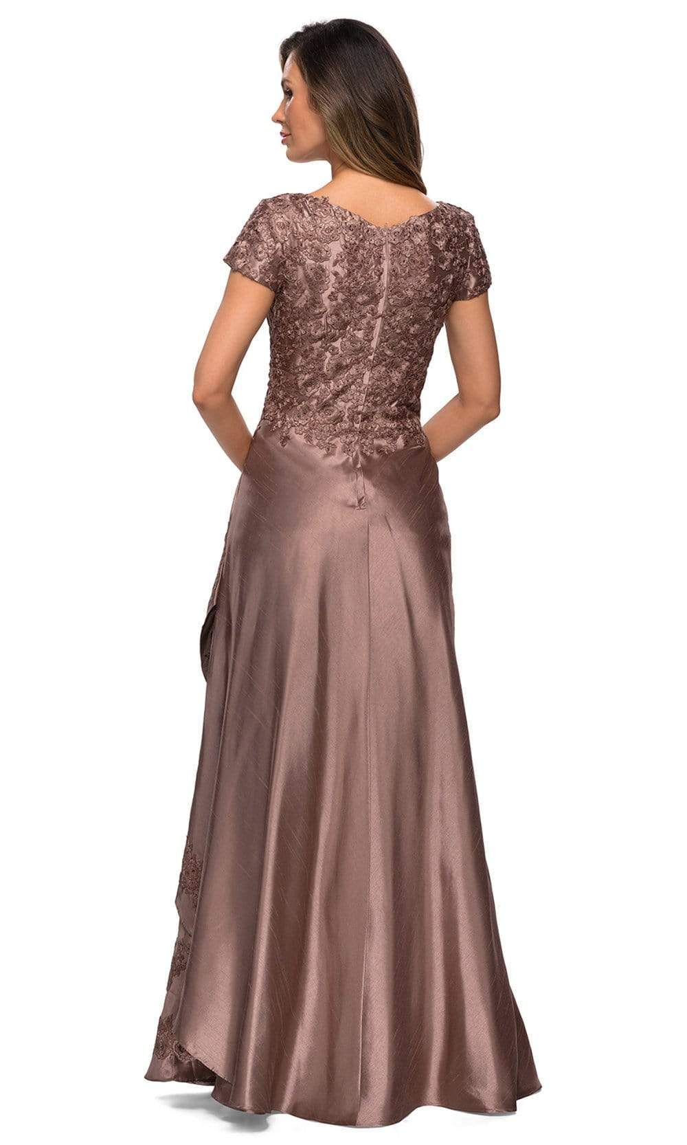 La Femme - Short Sleeve Lace Embellished Dress 27033SC In Brown