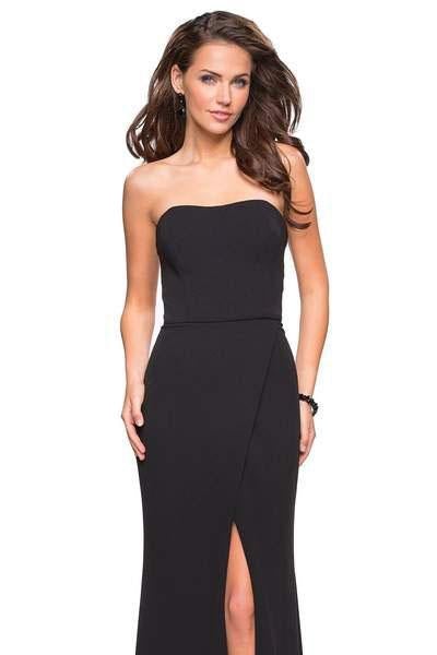 La Femme - 27035 Strapless Jersey Sheath Dress With Slit Formal Gowns 00 / Black