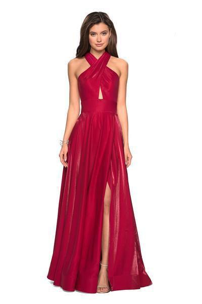 La Femme - 27151 Cut-Out Detailed Satin Long Gown Special Occasion Dresses 00 / Red