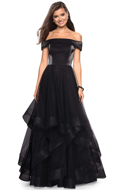 La Femme - Off-Shoulder Pleated A-Line Gown 27224 - 3 pcs Black In Size 2, 6 and 8 Available CCSALE 2 / Black