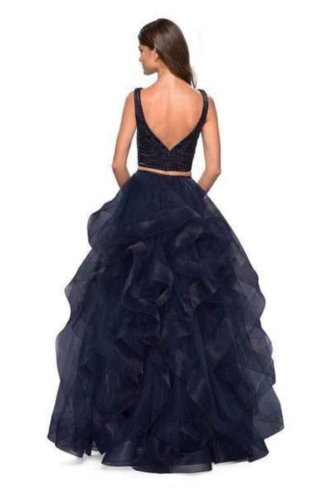 La Femme - 27445 Two-Piece Plunging Beaded Bodice Tiered Gown Ball Gowns