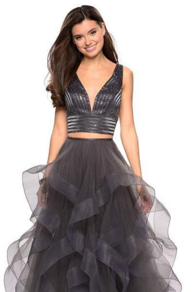 La Femme - 27445 Two-Piece Plunging Beaded Bodice Tiered Gown Special Occasion Dress
