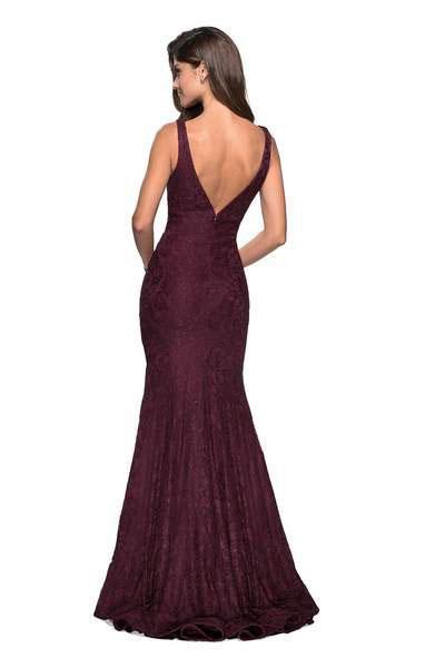 La Femme - 27464 Deep V-neck Stretch Lace Trumpet Dress Special Occasion Dress