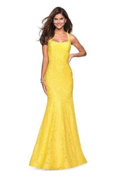 La Femme 27484SC - Square Neck Cut-Out Detailed Gown Special Occasion Dress 00 / Yellow