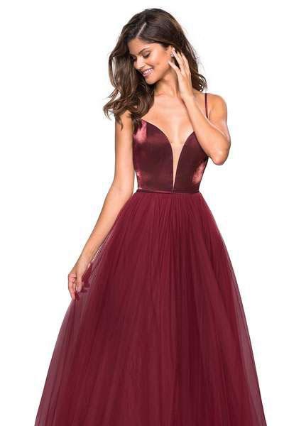 La Femme - 27485 Two Tone Deep V-neck Satin Tulle A-line Dress Special Occasion Dress