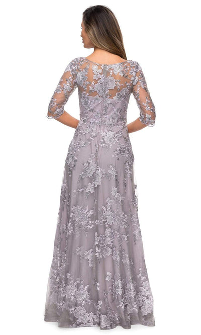 La Femme - 27854 Embroidered Lace Quarter Sleeve A-Line Dress Mother of the Bride Dresses