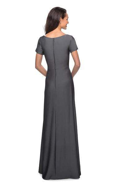 La Femme - 27855 Pleat-Ornate Short Sleeve A-Line Dress Special Occasion Dress