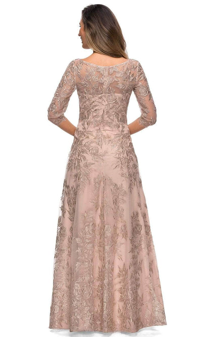 La Femme 28053SC - Illusion Sleeve Lace Formal Dress Mother of the Bride Dresses 12 / Champagne