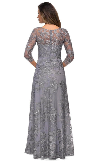 La Femme 28053SC - Illusion Sleeve Lace Formal Dress Mother of the Bride Dresses 12 / Champagne