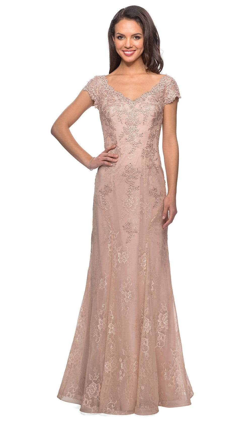 La Femme - Rhinestone Beaded V-Neck Trumpet Evening Dress 28099SC