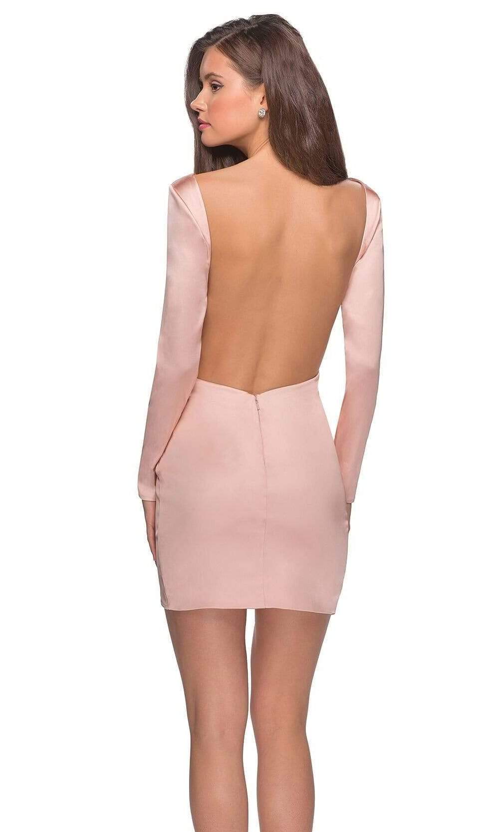 La Femme - Long Sleeves Ruched Sheath Dress 28192SC In Pink