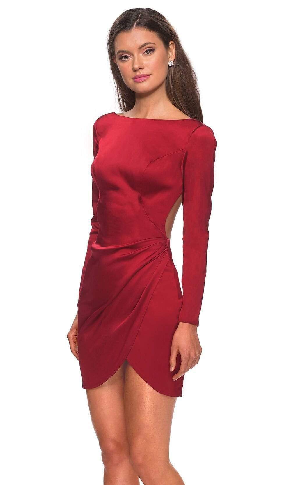 La Femme - 28192 Long Sleeve Backless Faux Wrap Dress Cocktail Dresses