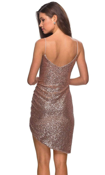 La Femme - Spaghetti Strap Glittered Short Dress 28227SC In Pink and Gold