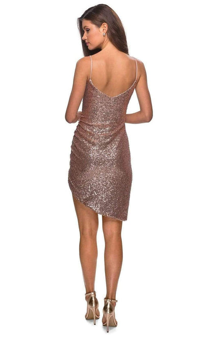 La Femme - Spaghetti Strap Glittered Short Dress 28227SC In Pink and Gold