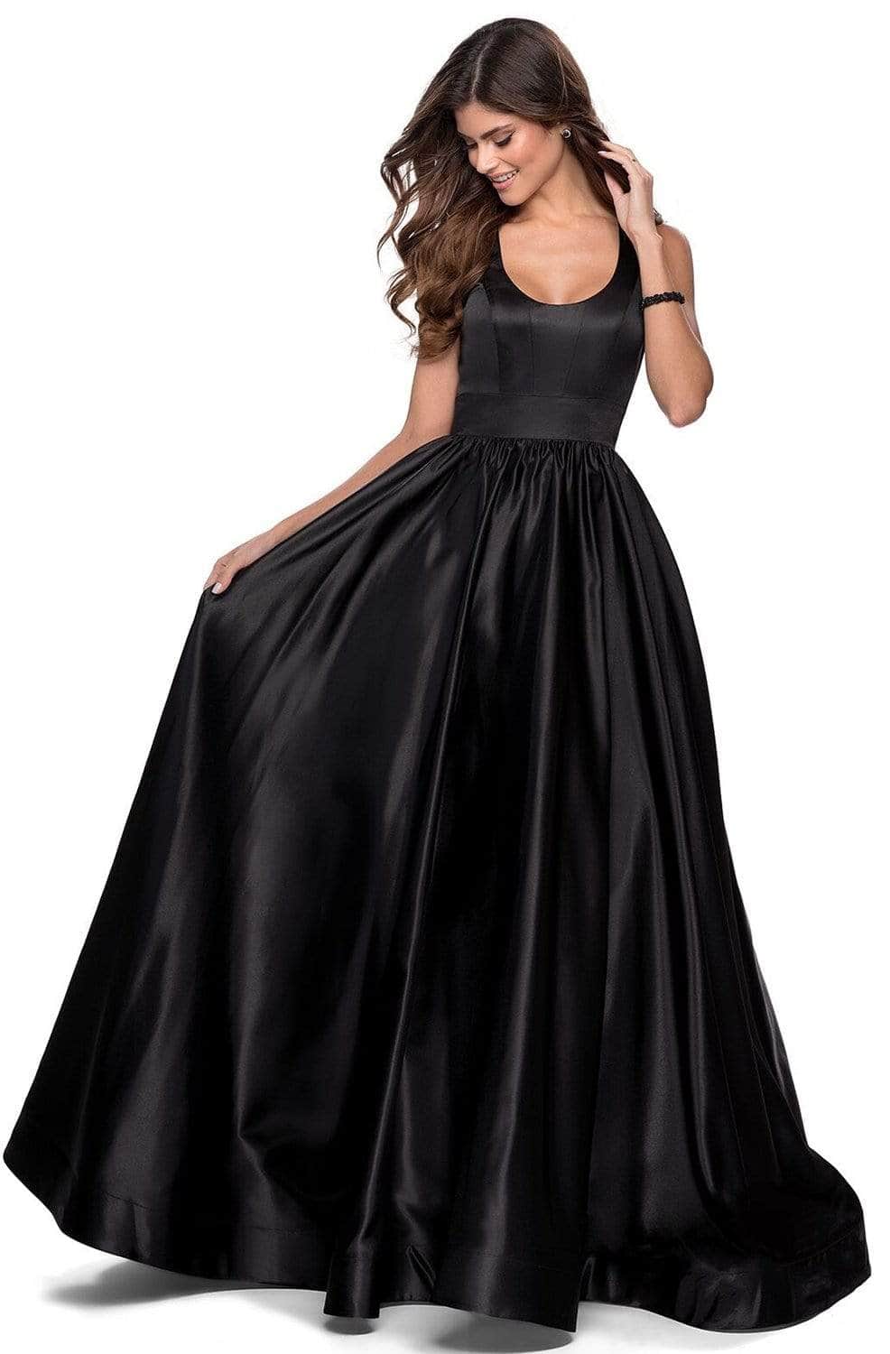 La Femme - 28281 Low Scoop Neck Pleated Ballgown - 1 pc Black In Size 10 Available CCSALE 10 / Black