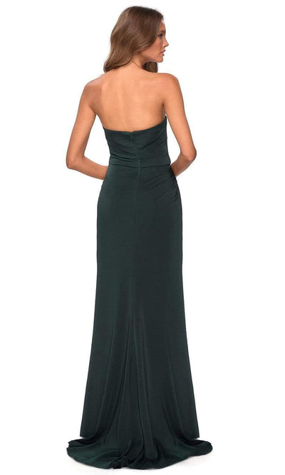 La Femme - Strapless Ruched Jersey Gown With High Slit 28334SC In Green