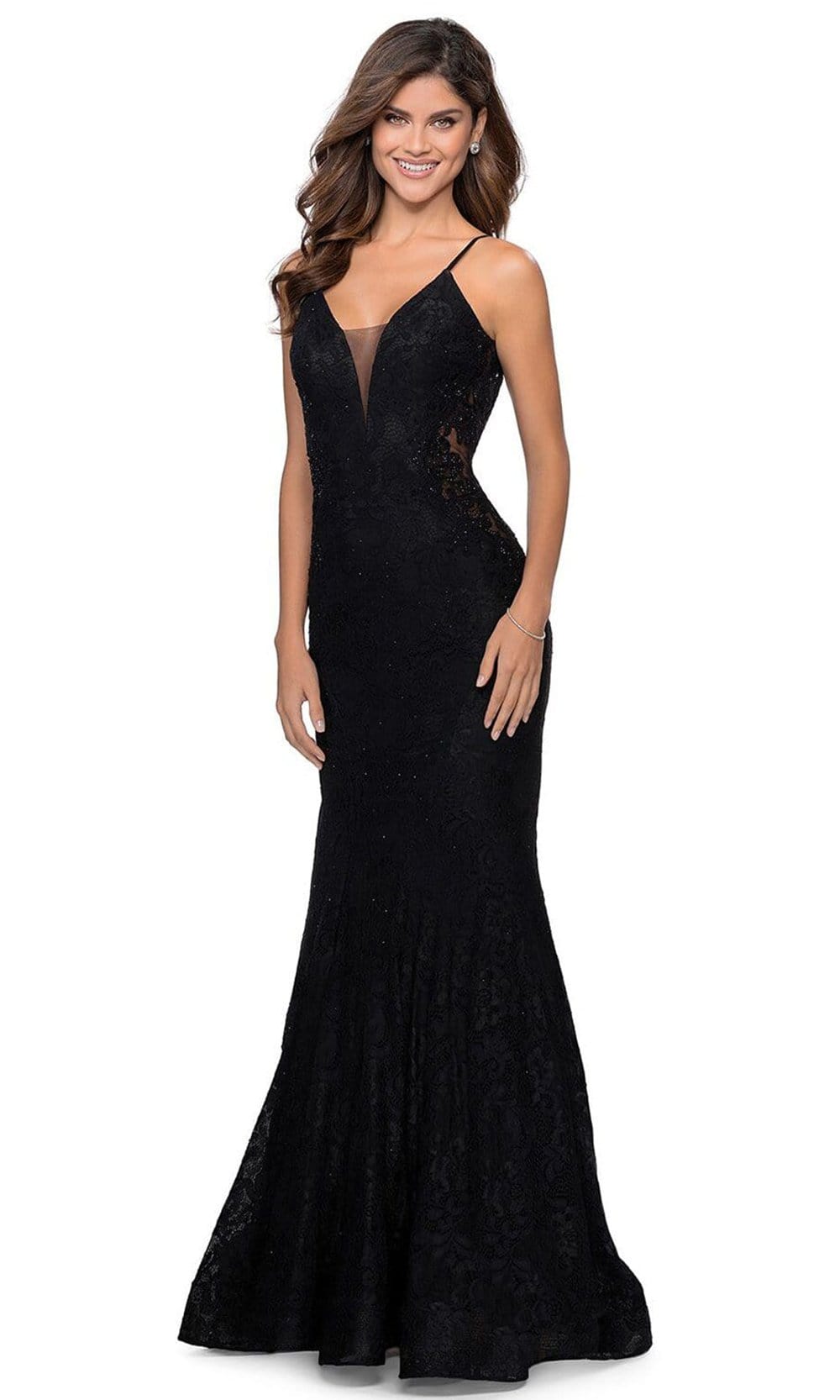 La Femme - 28355SC Plunging V-Neck Gown In Black
