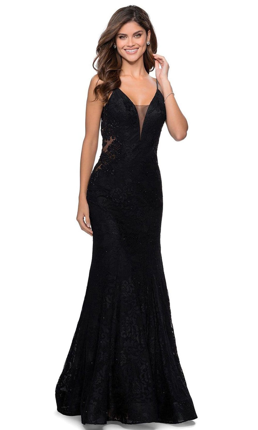 La Femme - 28355SC Plunging V-Neck Gown In Black