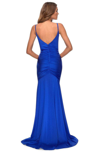 La Femme - 28416 Ruched Deep V-neck Sheath Dress Prom Dresses