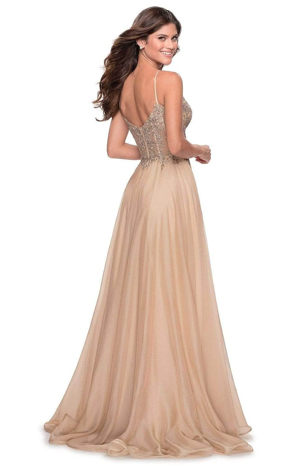 La Femme 28543SC - Sheer Bodice A-Line Evening Dress Evening Dresses 6 / Nude