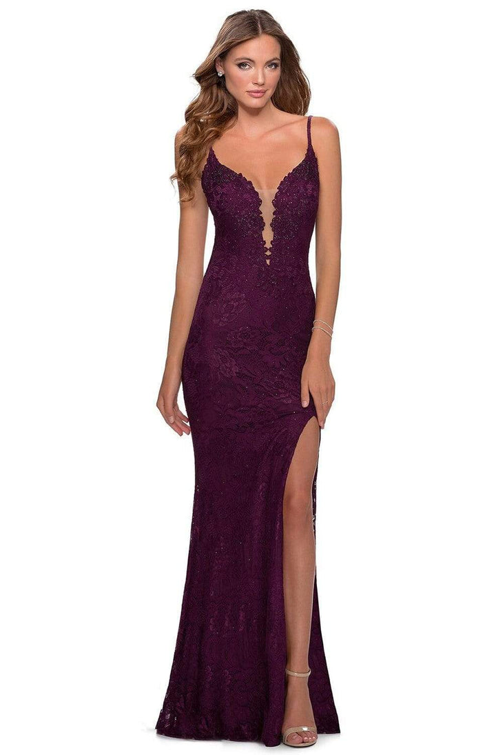 La Femme - High Slit Dress 28556SC In Purple