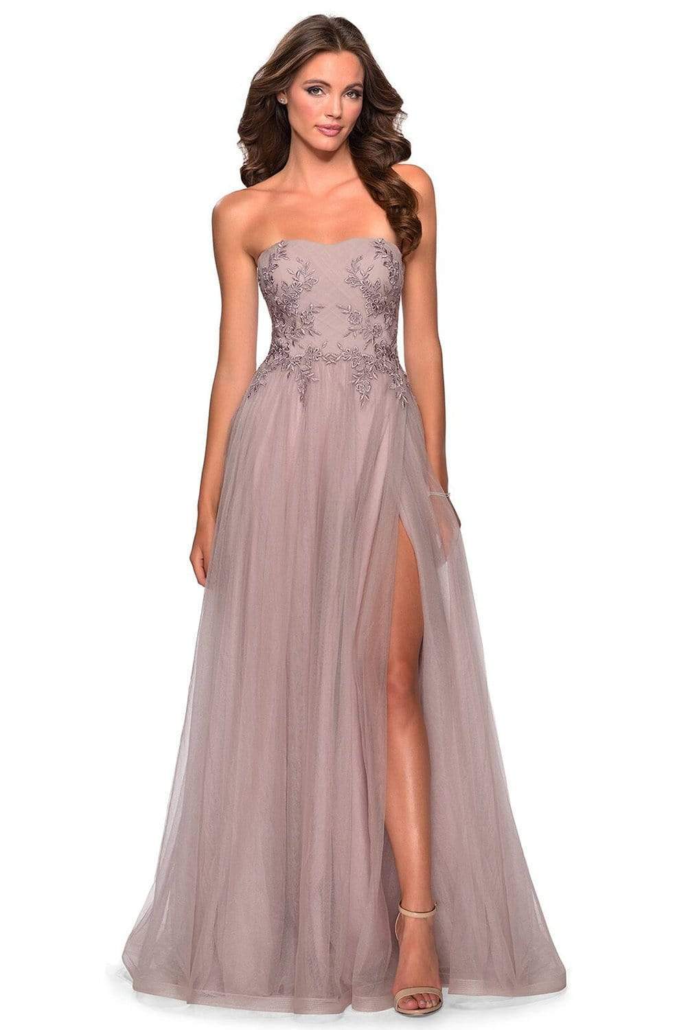 La Femme - Fitted Embroidered Tulle Sweetheart Evening Gown 28586SC In Pink