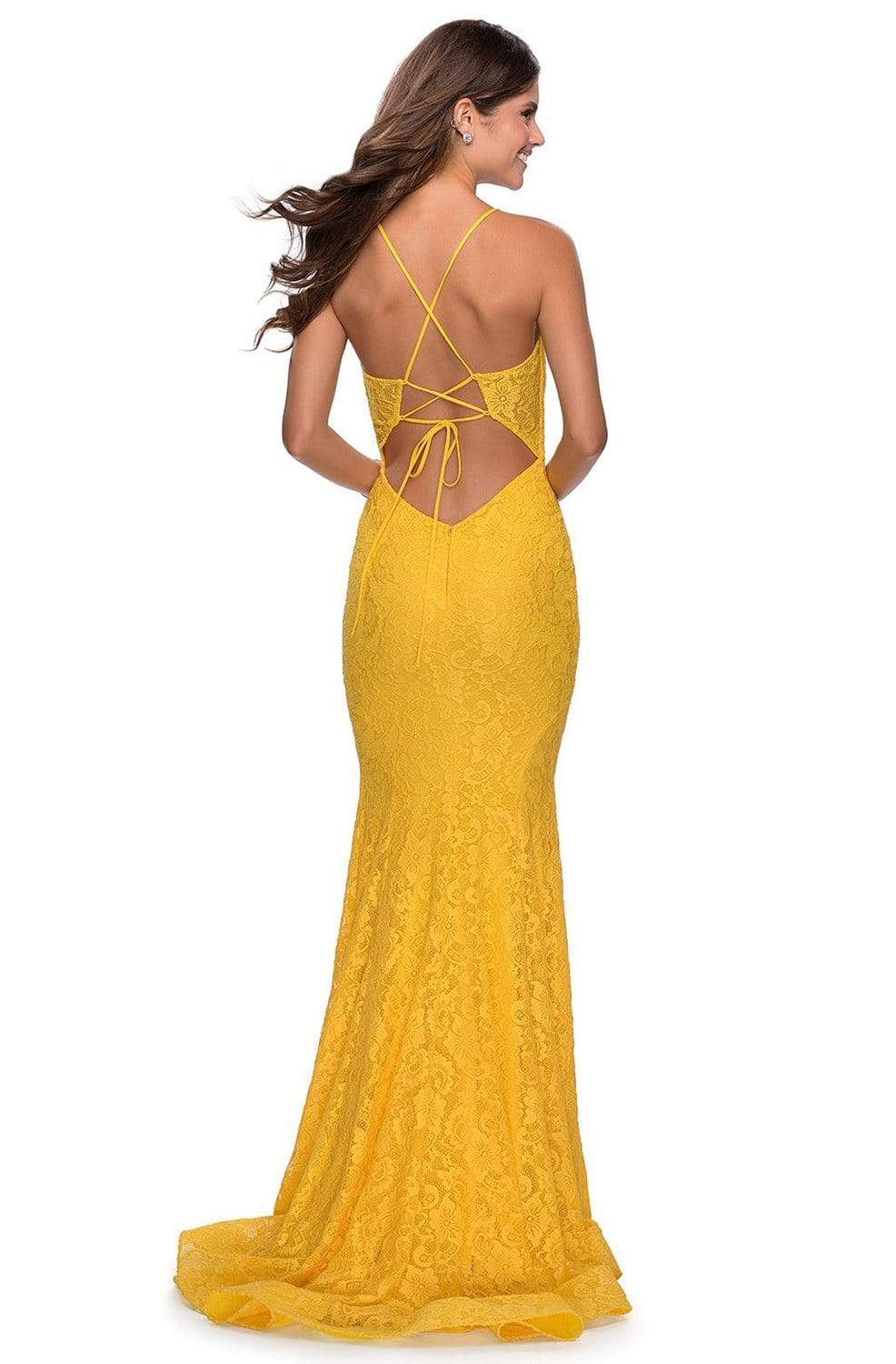 La Femme - 28591 Lace Deep V-neck Trumpet Dress Prom Dresses