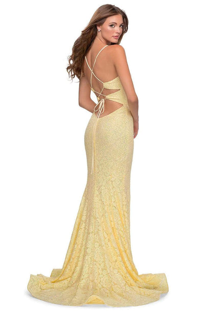 La Femme - 28640 Strappy Sequined V-Neck Dress with Slit Evening Dresses