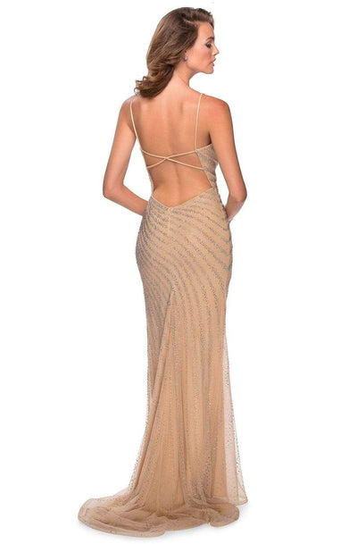 La Femme - 28646 Deep V-Neck Bedazzled Sheath Dress Prom Dresses