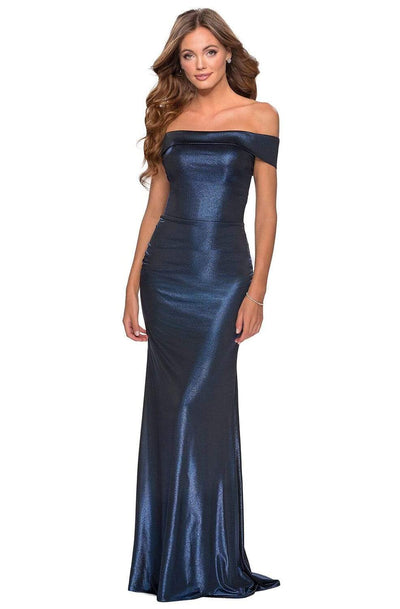 La Femme - 28740 Off-Shoulder Metallic Sheath Dress Evening Dresses 00 / Navy