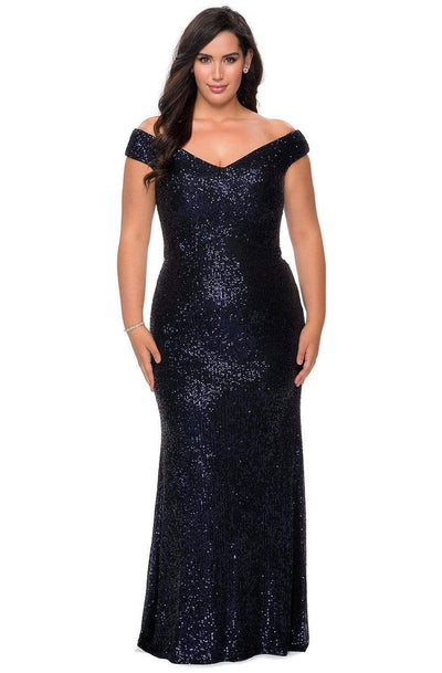 La Femme - 28795 Sequined Off-Shoulder Sheath Dress Evening Dresses 12W / Navy