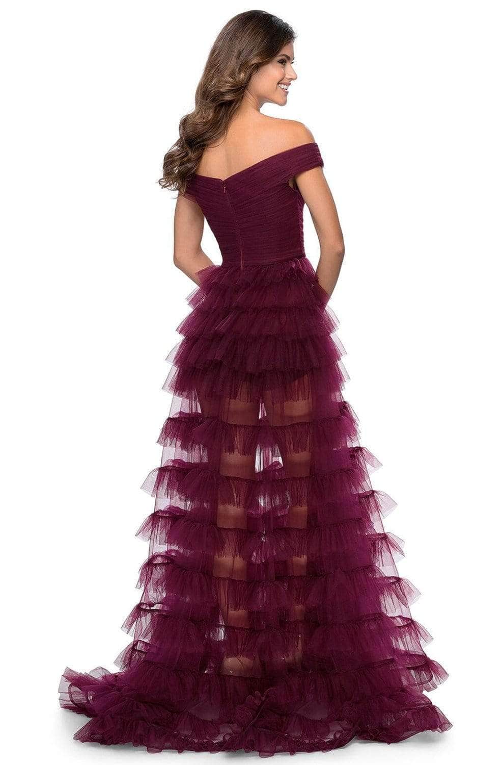 La Femme 28804SC - V-Neck Illusion Tiered Prom Dress Prom Dresses 6 / Black