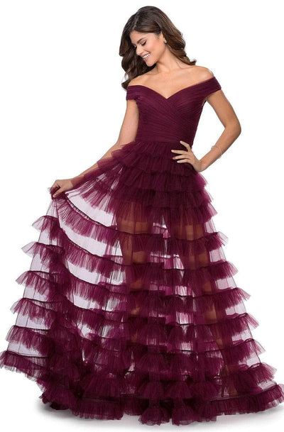 La Femme 28804SC - V-Neck Illusion Tiered Prom Dress Prom Dresses 6 / Black