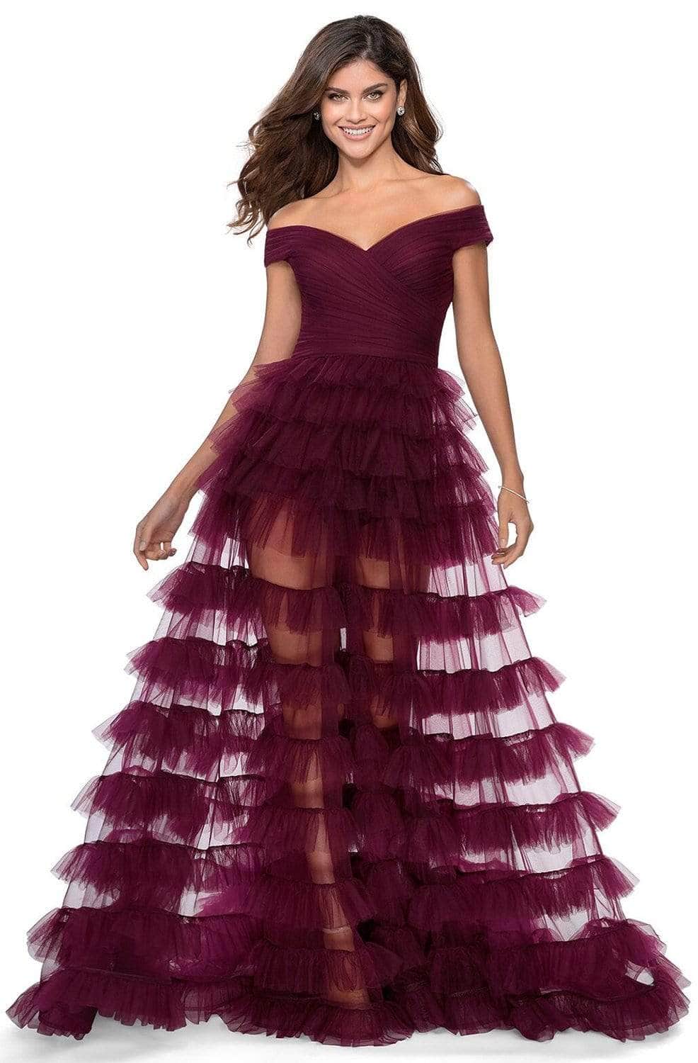 La Femme 28804SC - V-Neck Illusion Tiered Prom Dress Prom Dresses 6 / Black