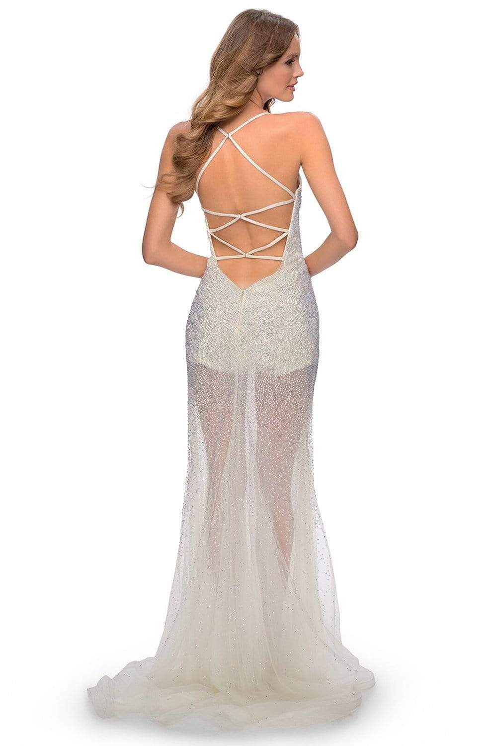 La Femme - 28806 Bedazzled Deep V-neck Sheath Dress With Train Prom Dresses