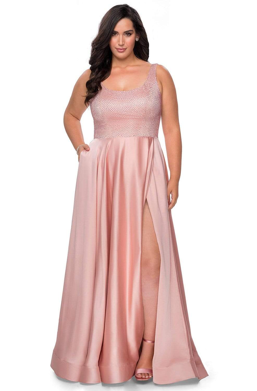 La Femme - 28879 Scoop A-Line Evening Gown Evening Dresses 12W / Blush