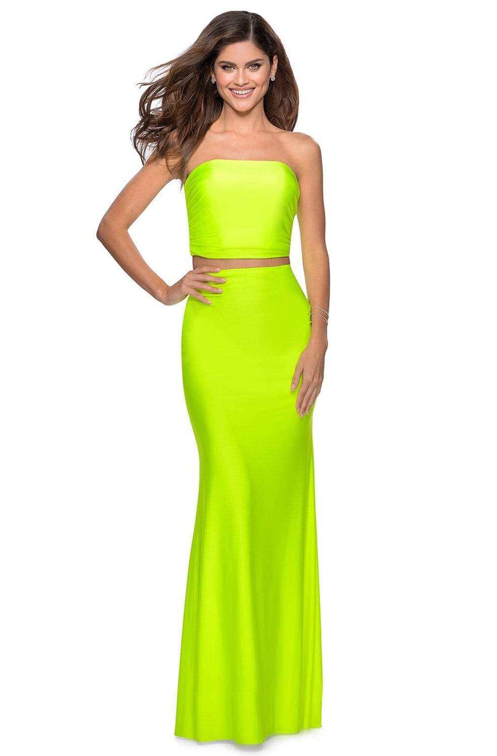 La Femme - 28972 Two Piece Strapless Jersey Sheath Dress Prom Dresses 00 / Neon Yellow