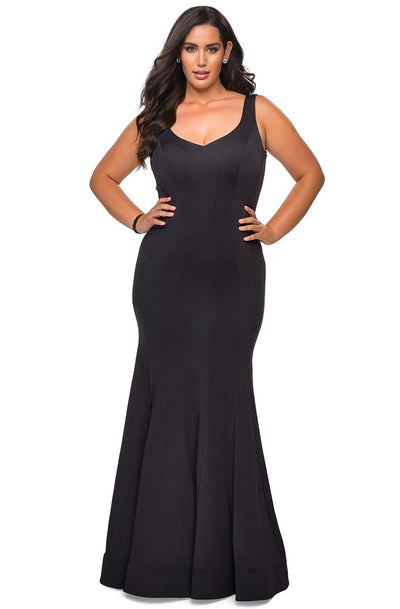 La Femme - 28975 V-Neck Jersey Mermaid Dress Evening Dresses 12W / Black