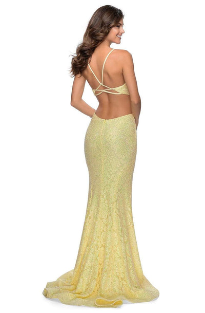 La Femme - 28983 Plunging V-neck Lace Trumpet Dress Prom Dresses