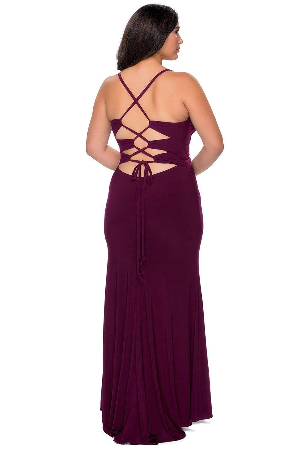 La Femme - 29055 Strappy V-Neck Dress with Slit Evening Dresses