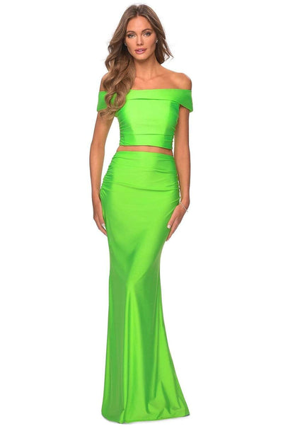 La Femme - 29146 Two Piece Off-Shoulder Jersey Sheath Dress Evening Dresses 00 / Neon Green