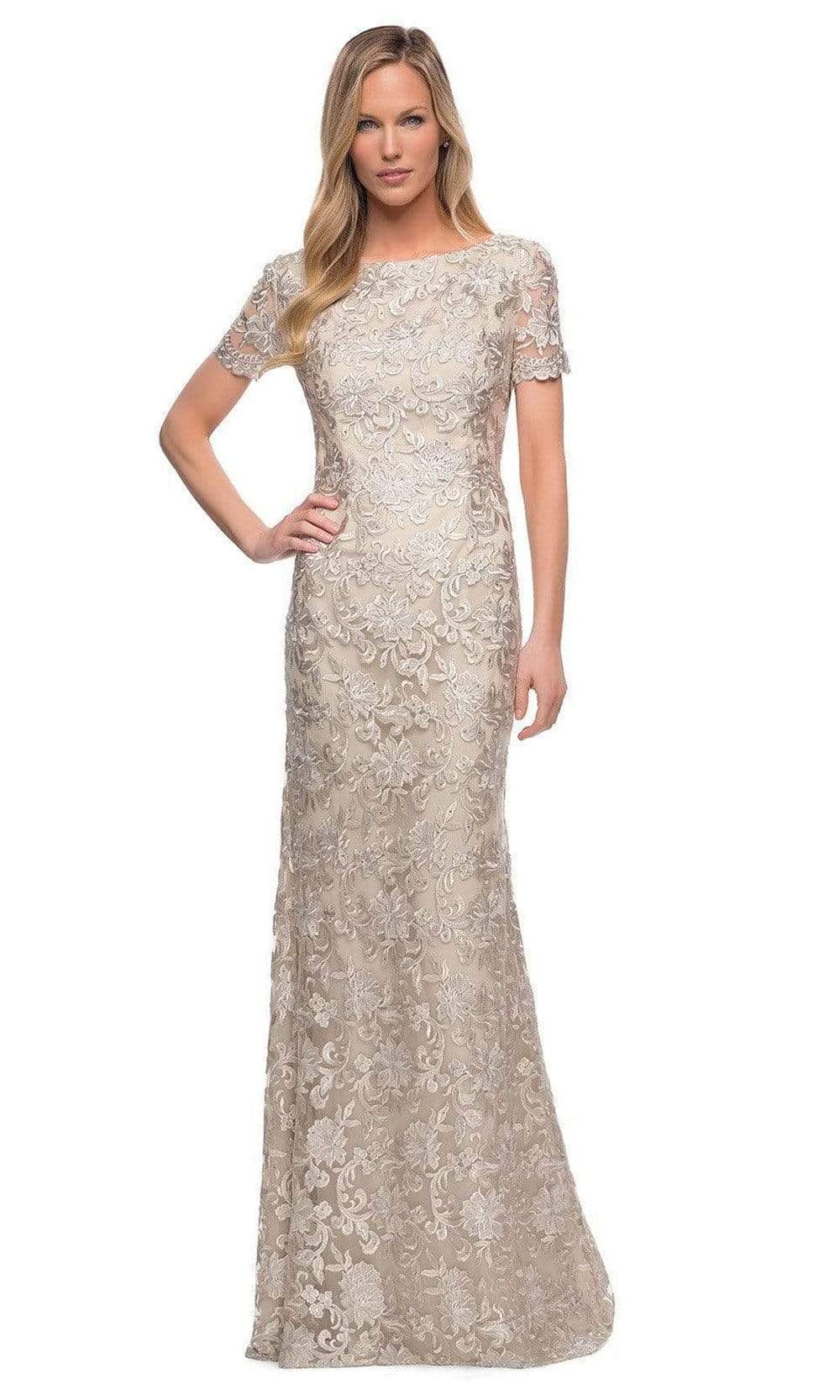 La Femme - Floral Lace Bateau Formal Dress 29161SC In Neutral