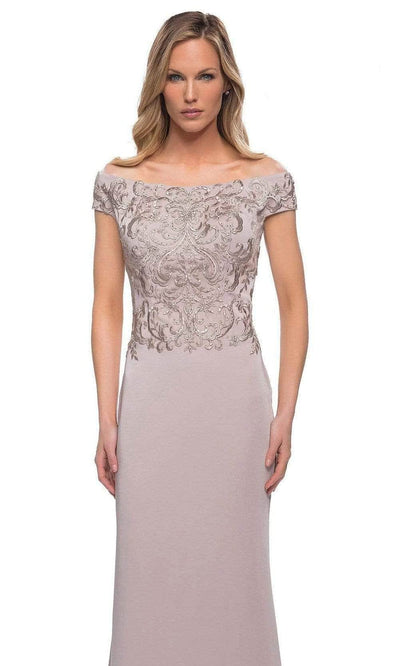 La Femme 29331SC - Embroidered Cap Sleeve Formal Dress Mother of the Bride Dresses 12 / Light Taupe